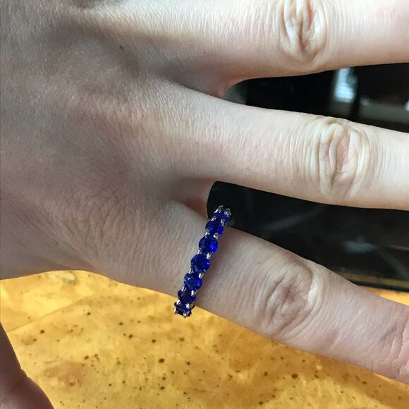 Natural Blue Spinel Sterling Silver Eternity Ring Size 9 - Picture 3 of 8